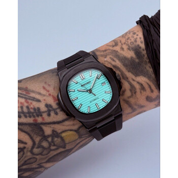 Custom Seiko Mod • Black Turquoise Blue Green Nautilus • 40mm